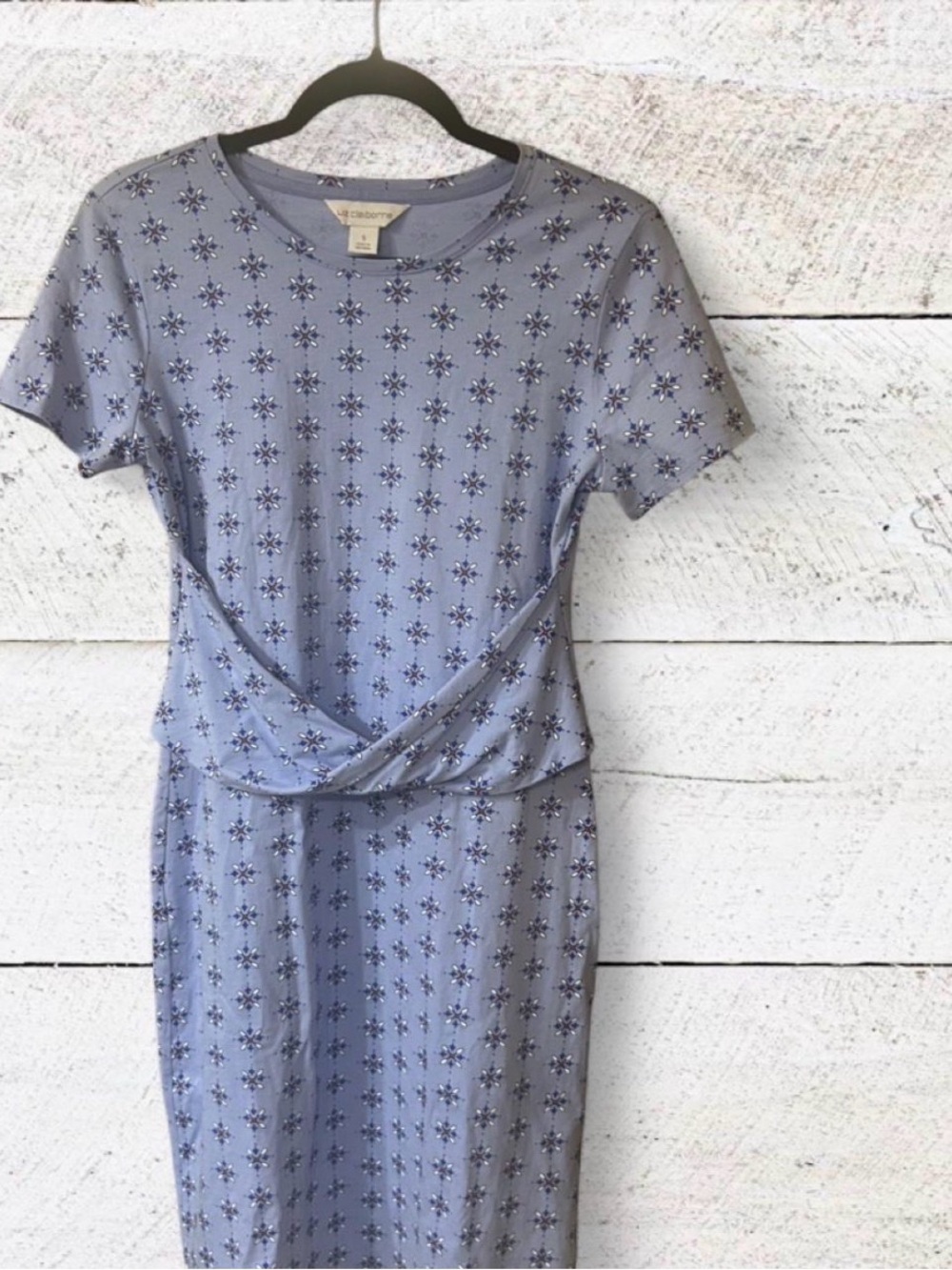 Liz Claiborne Light Blue Star-Print Twist-Front Midi Dress